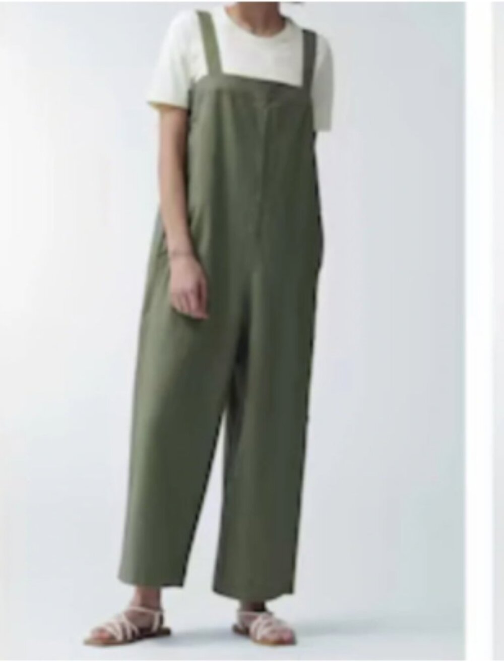 Uniqlo Linen blend Romper Jumpsuit wide leg Olive Green Medium